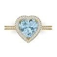 thumbnail image 2 of 2.27 ct Brilliant Heart Cut Natural Swiss Blue Topaz 14k Yellow Gold Halo Solitaire with Accents Bridal Wedding Engagement Promise Anniversary Ring for Women size 4.25, 2 of 7