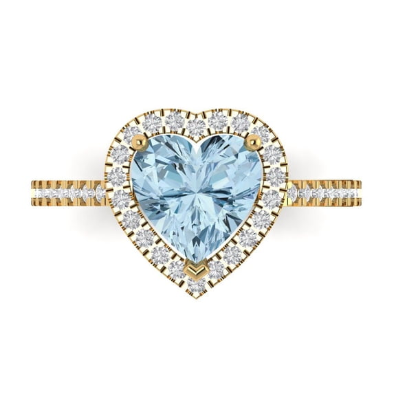 Halo Engagement Ring for Women - 2.285ct Natural Swiss Blue Topaz in 14K Yellow Gold Promise Ring