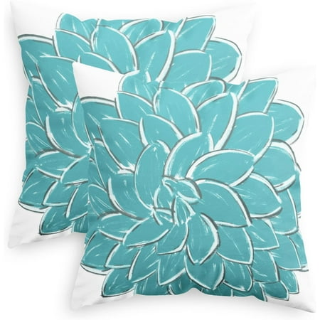 

CaliTime Throw Pillow Cases Pack of 2 Cozy Fleece Hand-Painted Vintage Dahlia Floral Decorative Cushion Covers for Couch Bed Sofa Farmhouse Decoration 16x16 inches Teal Grey