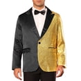 thumbnail image 1 of CHAQUETAS DE TUXEDO CON PICO DE LENTEJUELAS CHIC INSPIRADORAS PARA HOMBRES, TRAJE BRILLANTE EN BLOQUE DE COLOR, 2XL NEGRO DORADO, 1 of 5