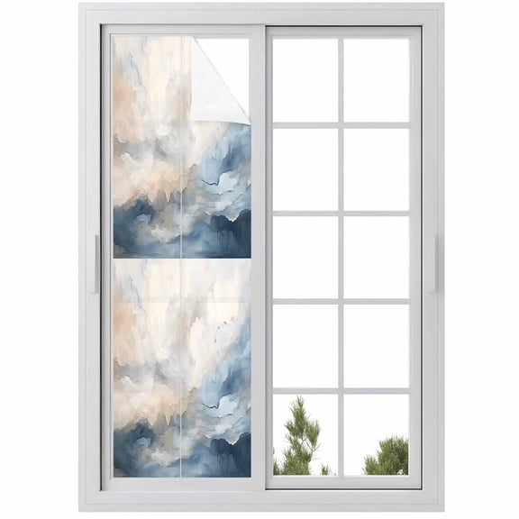 Abstract Modern Art Window Privacy Film Watercolor Blue Graffiti Art Decorative Glass Window Film UV Blocking Static Cling Non-Adhesive Sticker Covering for Home Door 29.5 x 118 inches
