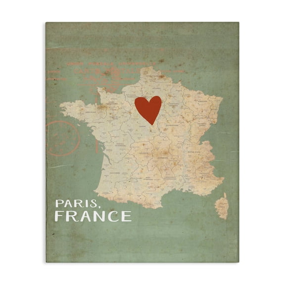 Stupell Industries Eclectic My Heart is in Paris Map Canvas Art, 16 x 20, by Katie Doucette