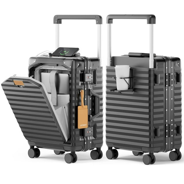 Joyway Bagage à Main Rigide 20 Pouces en PC avec Cadre en Aluminium, Poche avant, Port de Chargement USB et Porte-Gobelet, Roues Pivotantes, Cadenas TSA, Taille Approuvée par les Compagnies Aériennes