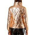 thumbnail image 3 of Allegra K Women's Holographic Zipper Quilting Metallic Short Puffer Coat Jacket, 3 of 7