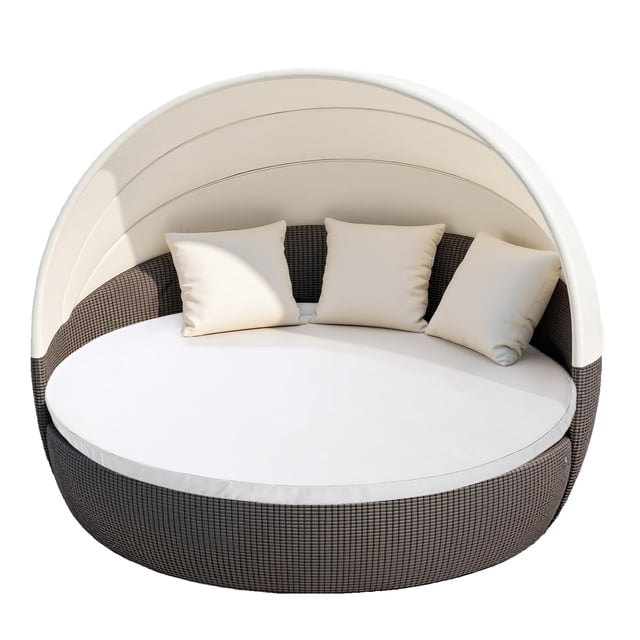 MICTONY Housse de Coussin de Lit de Jour d'Extérieur, Housse de Lit de Jour de 66 Pouces de Remplacement avec Bande Élastique, Housse de Coussin de Lit de Soleil, Lit Rond d'Extérieur Cu