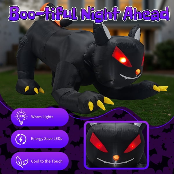 Alvantor 6.5 ft Animated Black Cat Halloween Inflatable with Moving Head and 5 LED Lights