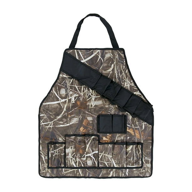 Delantal de barbacoa novedoso para chefs con 6 bolsillos, portabotellas y divertidos utensilios de cocina unisex. Caña de camuflaje