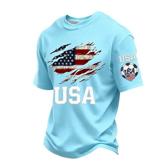 Usa Mens Soccer Jersey Crewneck Short Sleeve 2026 Country Team Tee Fan International Soccer Shirt Retro Streetwear Top Blue L