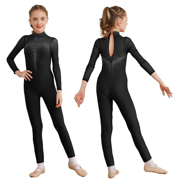 Aislor Girls' Ballet Dance Tank Unitard Gymnastic Leotard One Piece Full Length Bodysuit Figure Skating Jumpsuit Catsuit Black 8
