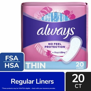 Always Thin No Feel Protection Regular Absorbency Unscented Daily Liners 20 ct
