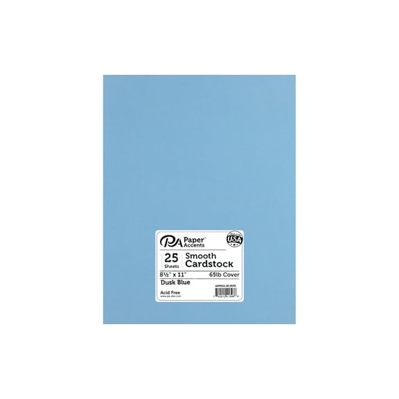 PA Paper Accents Smooth Cardstock 8.5" x 11" Dusk Blue, 65lb colored cardstock paper for card making, scrapbooking, printing, quilling and crafts, 25 piece pack