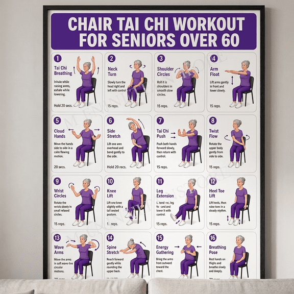 DailyMood Tai Chi Chair Yoga for Seniors over 60 Unframed Matte Wall Art Poster