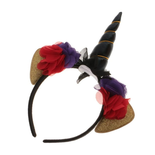 Decorativo de cuerno de tul flor diadema te para el cabello vestido elegante Halloween Navidad adultos accesorios Negro Macarena Unicorn Horn Headband