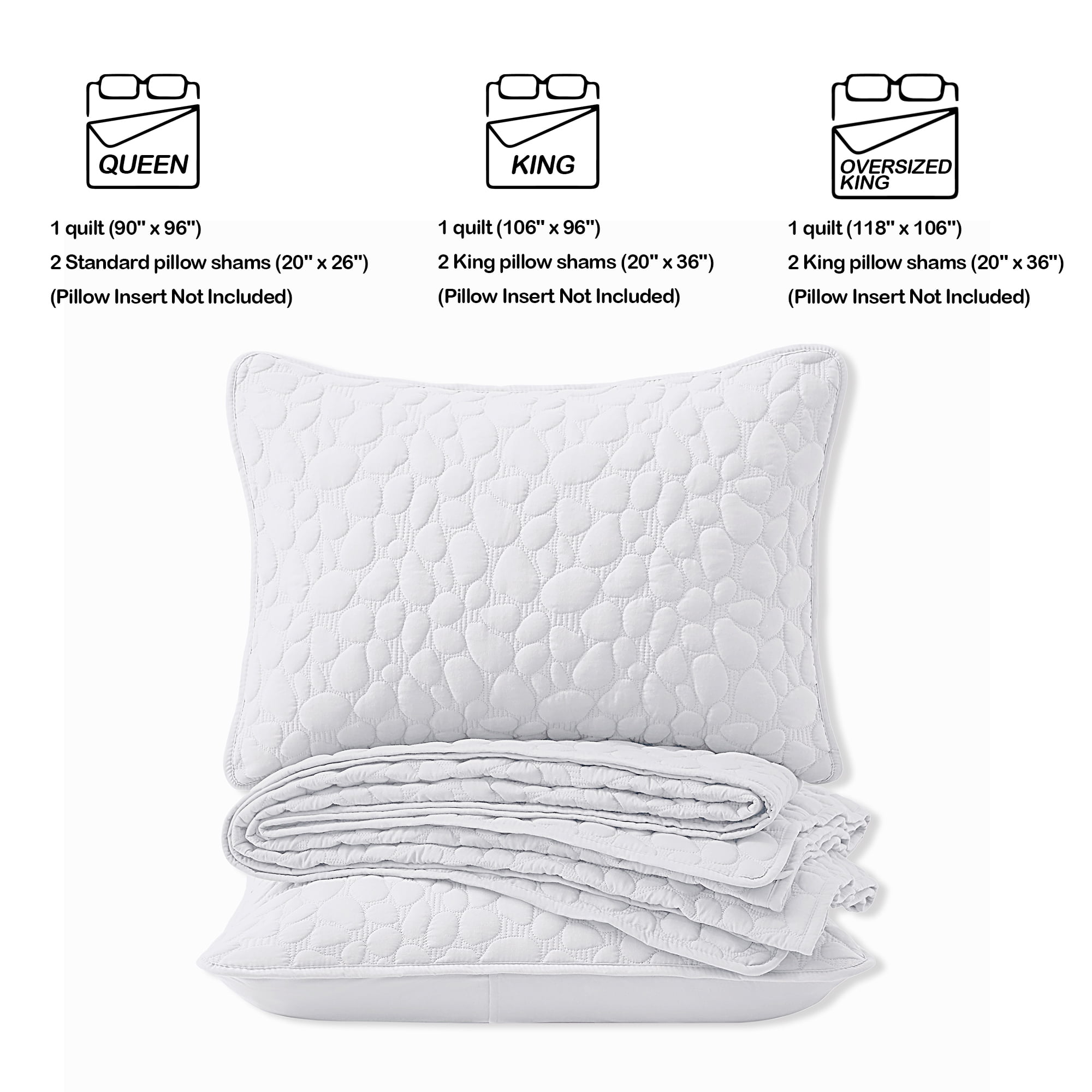 Bonlino Quilt Bedding Set King Size - Lightweight Quilt Set Summer Farmhouse White, Soft Bedding Bedspread Coverlet Modern Quilt with 2 Pillow Shams for Bedroom Home Bed All Season (Over King, White)