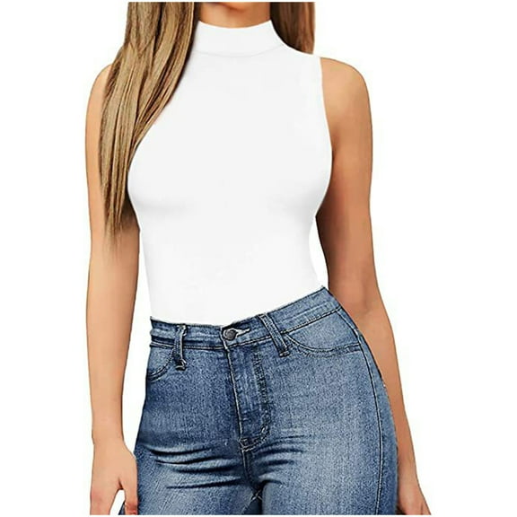 Wyongtao Womens Bodysuit Tummy Control Sleeveless Solid Round Neck Tight Fitting Shapewear Bodysuit Seamless Slim Fit Smocked Sharp Collection