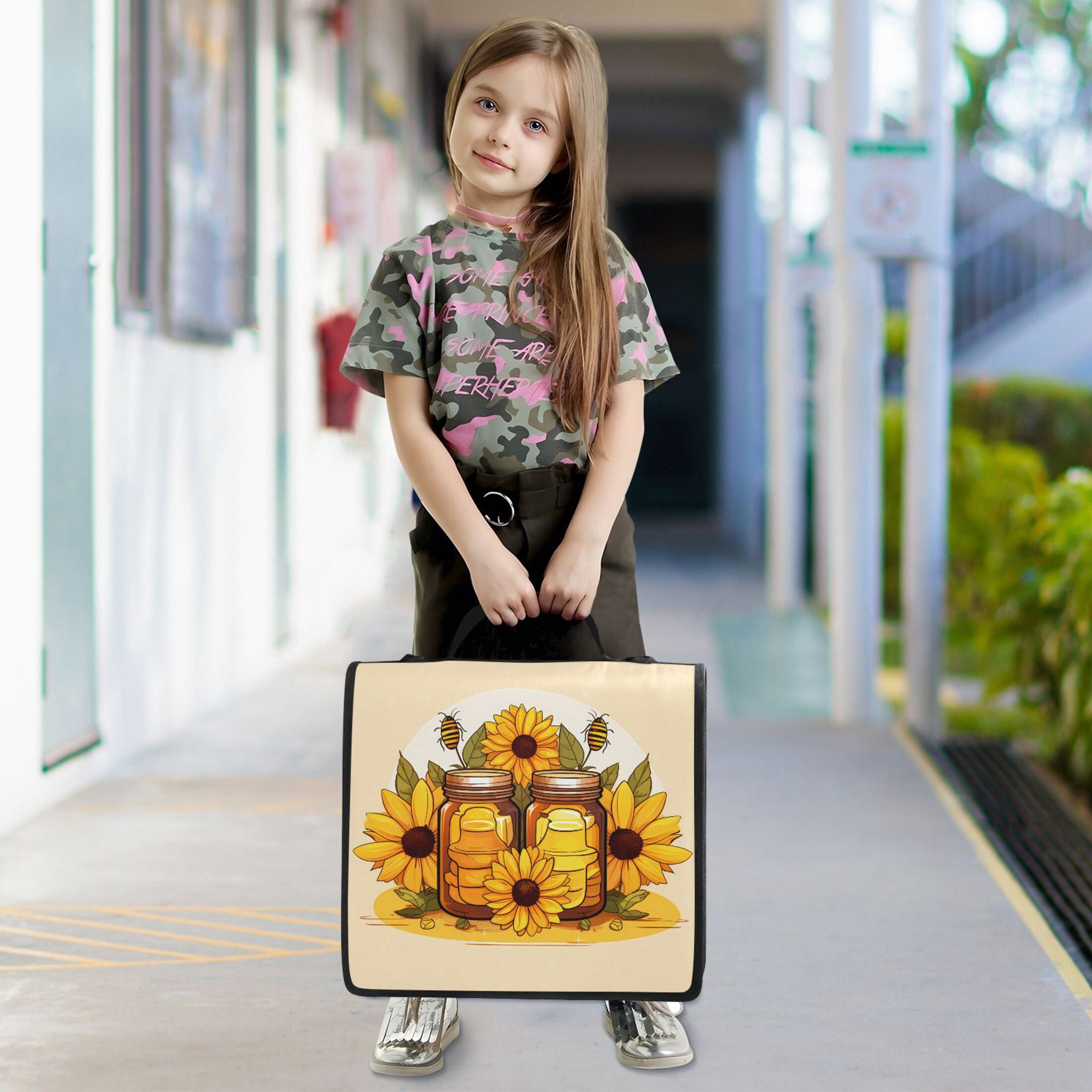 3 Ring Zipper Binder with Shoulder Strap Waterproof Trapper Keeper 2 Inch D-Ring 500 Sheets Capacity Sunflowers Honey Jars Bee
