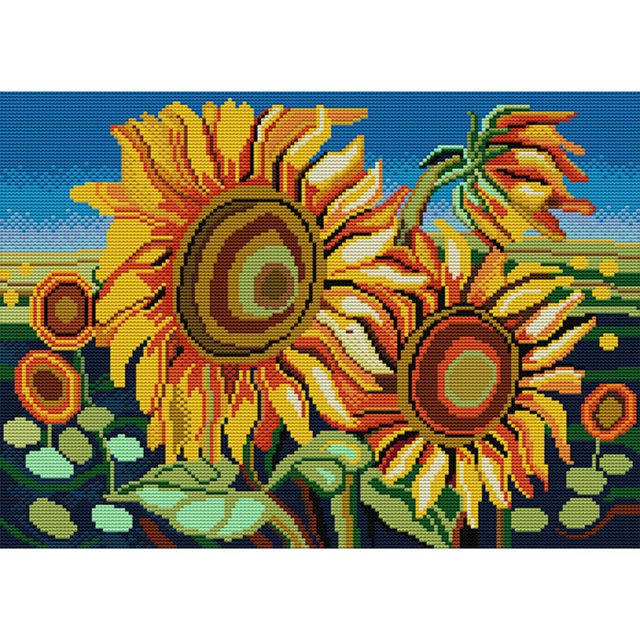 Cuadros Decorativos Bordado completo Hilo de algodón ecológico 14CT Punto de cruz de girasol impreso (HA062) Wdftyju de costura negro 4 estilos