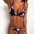 thumbnail image 2 of Conjunto de bikini HUOGUO, traje de baño brasileño de corte alto con estampado para mujer, 2 of 5