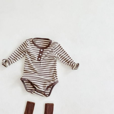 

DanceeMangoo New Baby Striped Bodysuit Autumn Infant Knit Clothes Toddler Boy Long Sleeve Jumpsuit Newborn Girl Sweater Knitted Hat