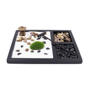 JOICE GIFT Desktop Japanese Zen Garden with Rake 2 Types Stones Lantern Grass Dcor