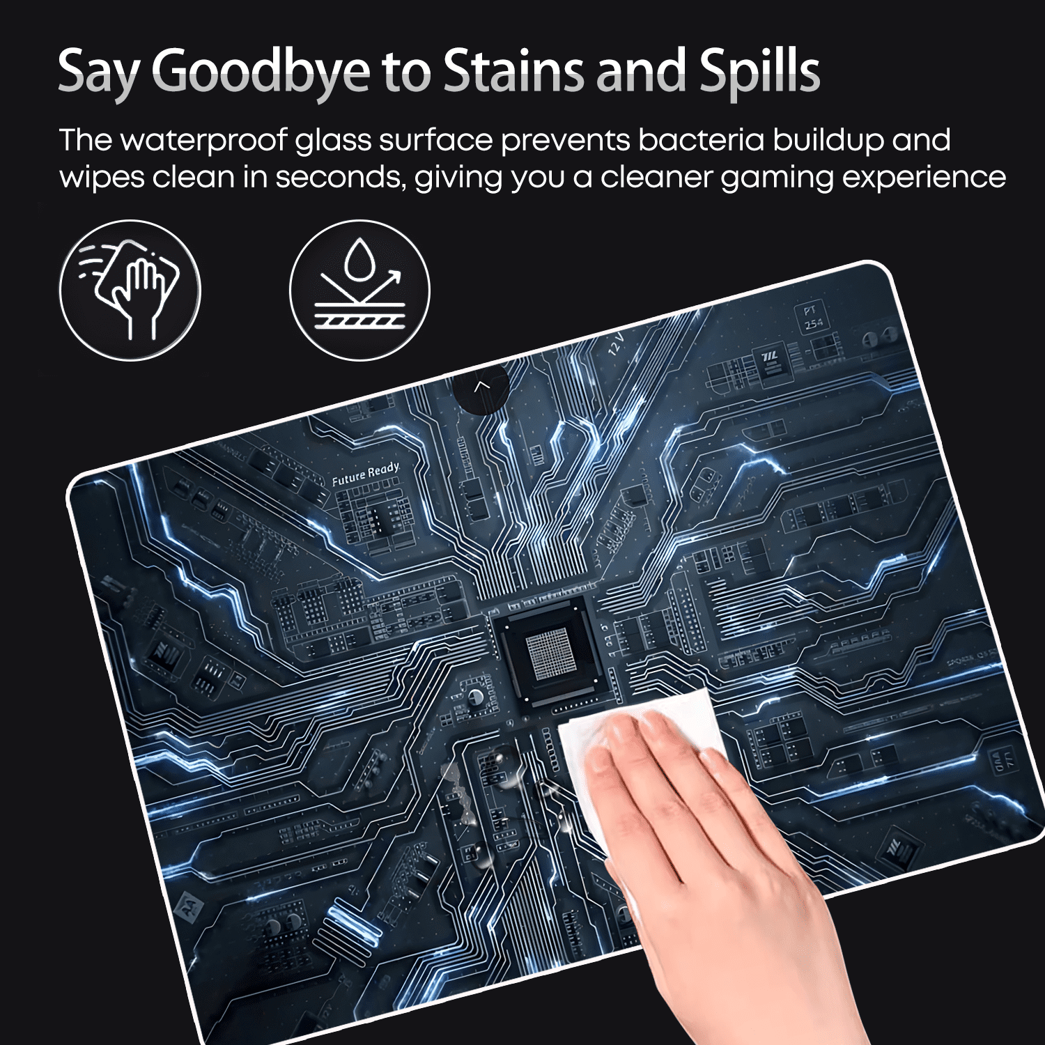 Devineresse Glass Mousepad for Gaming, Technology Chip Hard Mouse Pad, Ultra-Smooth Surface for Enhanced Speed&Control, Durable&Easy to Clean, Includes Anti-Wear&Cleaning Accessories, 35cm*26cm