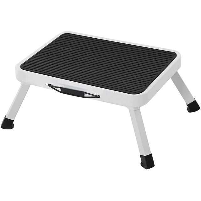 1 Tier Step Stool, Step Stool, Ladder, Stool, Steel, Non-Slip, Foldable, With Handle, Load Capacity 150 Kg, Ideal For Caravan, White, Gsl01Wt