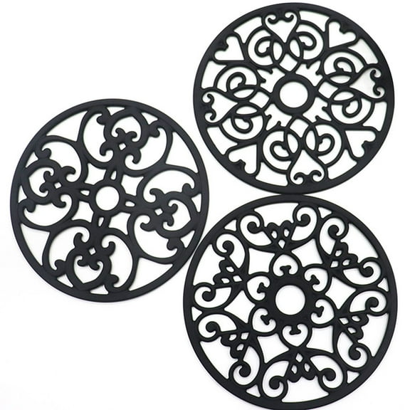 NUAHRHY Trivet Mat Silicone Round Hollow 3PCS Floral Pot Mat Heat Resistant Non-slip Kitchen Table Pad Decoration