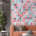 thumbnail image 2 of Idea4wall 4pcs Trendy Pink & Blue Lifestyle Chic and Vibrant Wall Murals, Removable Self-Adhesive Stick Wallpaper Large Wall Stickers for Home Decorative, 96"x96", 2 of 5