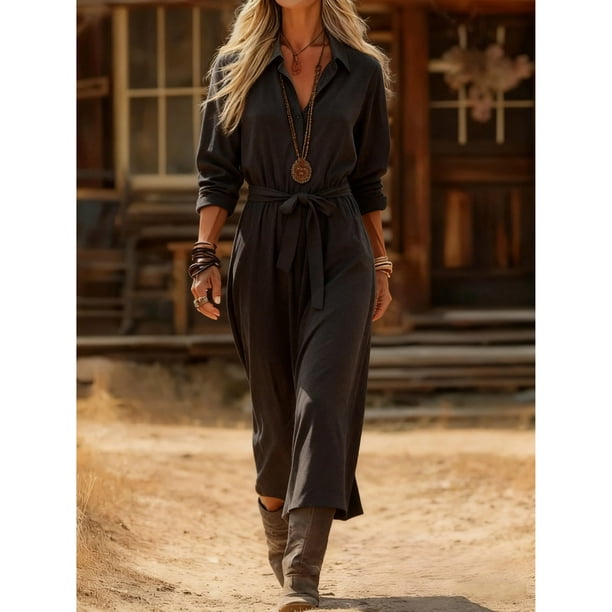 TaTaai Womens V Neck Button Down Linen Style Loose Sleeveless Dress Solid Color Casual Comfortable Long Dress for All Seasons Daily Party Wear Gift