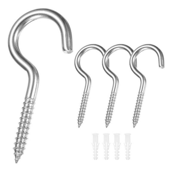 Uxcell 4-Pack Hooks Screw, M4 2" 304 Stainless Steel Heavy Self Tapping Eye Bolts with Expanding Anchors for Wood Furniture/Hanging Artwork/Securing Cables, Ceiling Hooks [Silver]