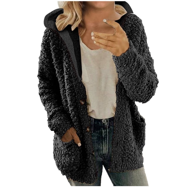 Liquidation d'Hiver Cardigans pour Femmes Manches Longues Manteau Ample Cardigan Chandail Uni