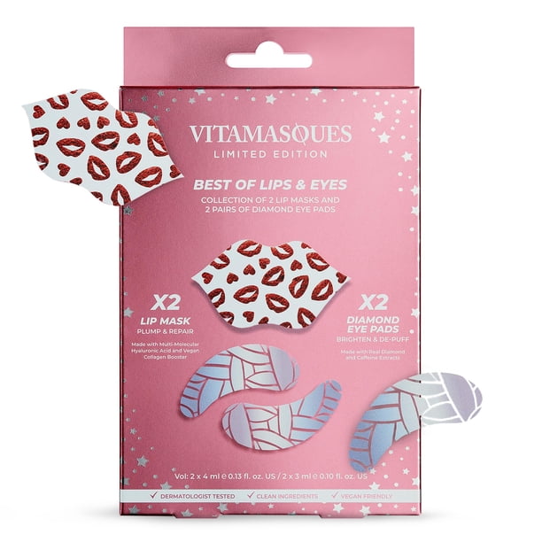 Vitamasques Parches debajo de los ojos y hojas de mascarilla labial Lo mejor de ojos y labios Set - Parches oculares para ojos hinchados - Mascarillas debajo de los ojos para ojeras e hinchazón