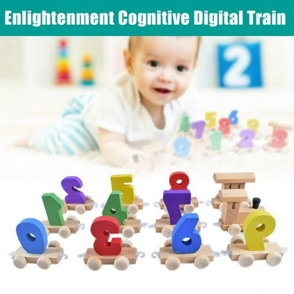 12 Pcs 0-9 Wooden Train Set Toy for Toddlers Early Education Gift for Kids Boys and Girls