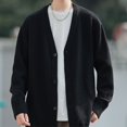 thumbnail image 3 of YUGYXL Men's Button Down Cardigan Sweater Casual V Neck Long Sleeve Fall Winter Outerwear Fashion Oversized Knitted Coats Black M, 3 of 5