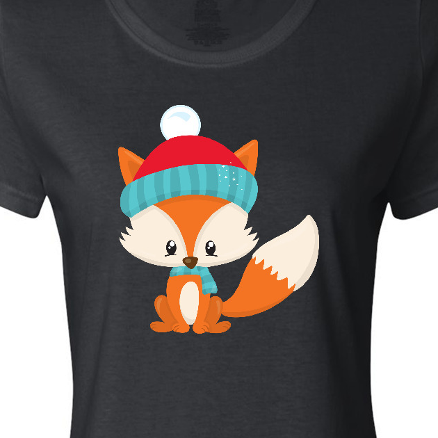 Inktastic Cute Fox, Fox With Hat And Scarf, Orange Fox Women's T-Shirt - image 3 of 4