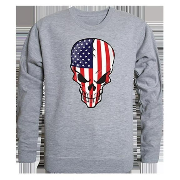 Skull Flag Graphic Crewneck Sweatshirt, Heather Grey - Small