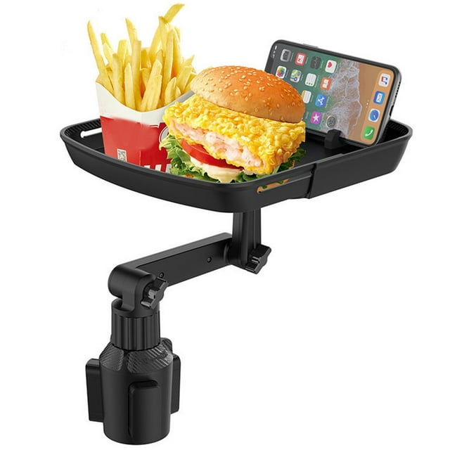 Car Tray for Eating Retractable Car Tray Tables 360-Degree Swivel Car Food Tray with Phone Slot and Swivel Arm Car Tray Table Adjustable Trays for Most Cars