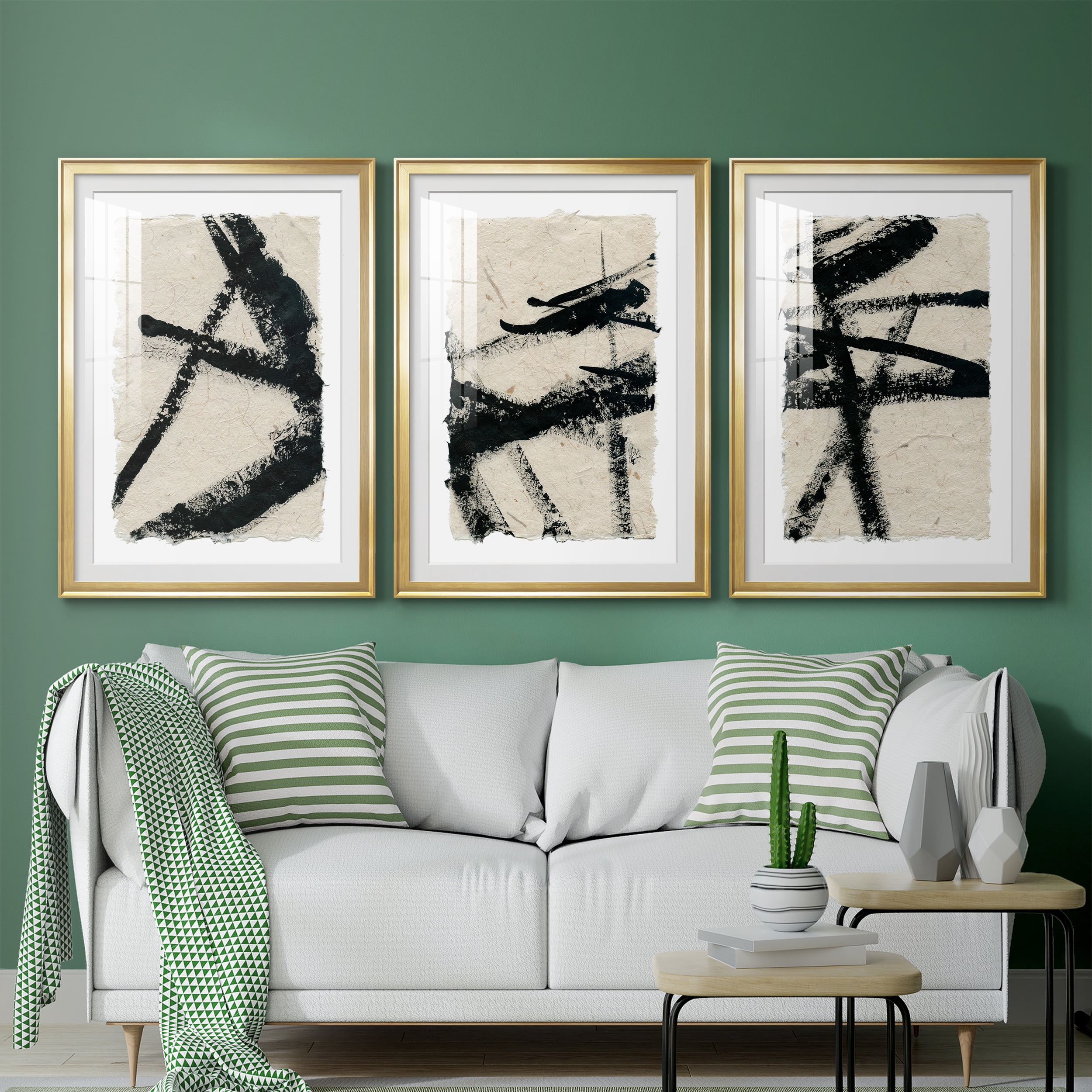 Lines Crossed I Premium Framed Prints Set of 3 - Ready to Hang - 26.5 x 36.5 Each - Gold Frame