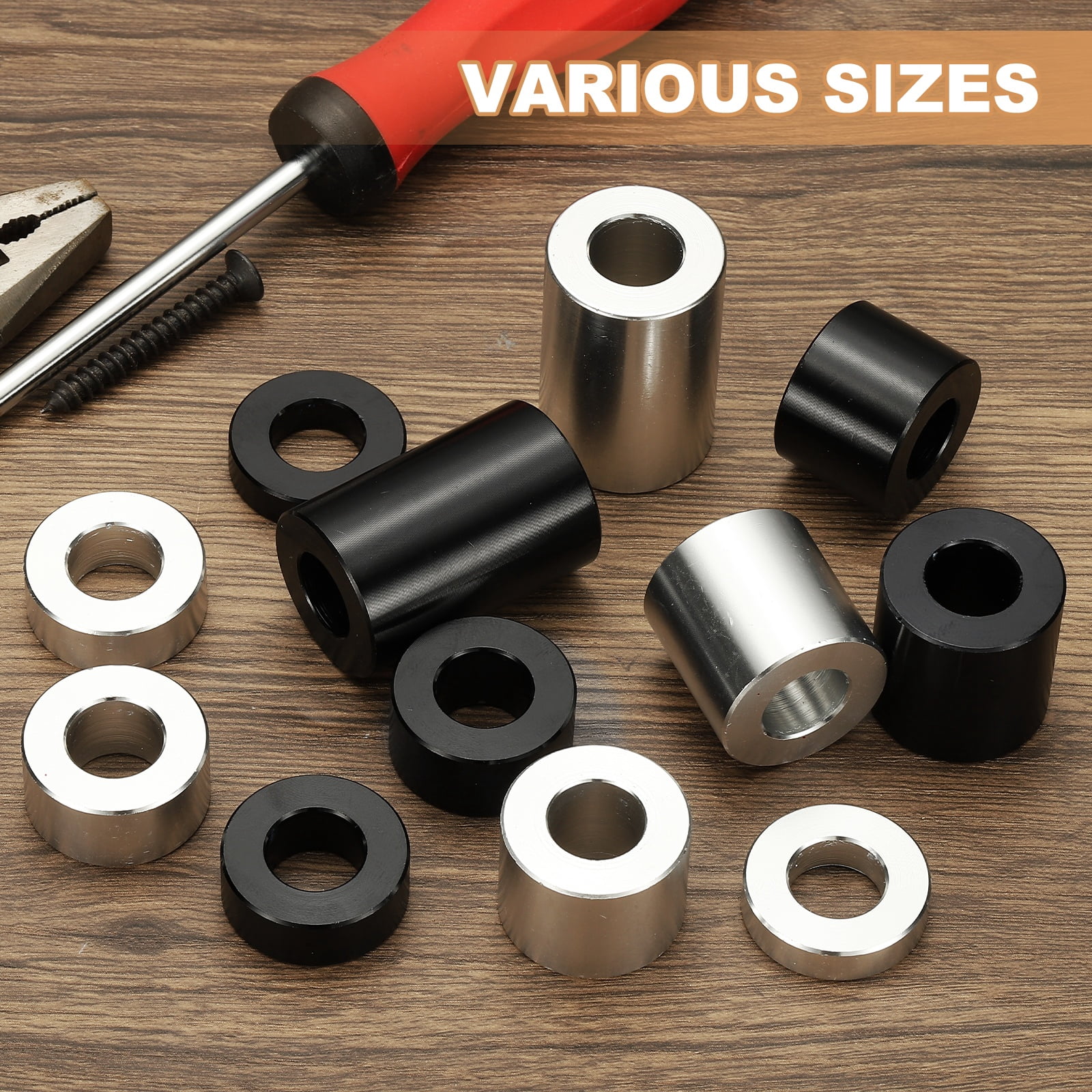 12PCS Aluminum Spacers, 1/2 x 1 Metal Spacers Aluminum 3/4 L Spacer Screw Standoff Round Unthreaded Standoff Bushing for 5/16inch Screw Bolts, Black