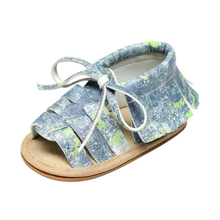

Boys Girls Open Toe Camouflage Tie Dye Tassels Shoes First Walkers Shoes Summer Toddler Flat Sandals