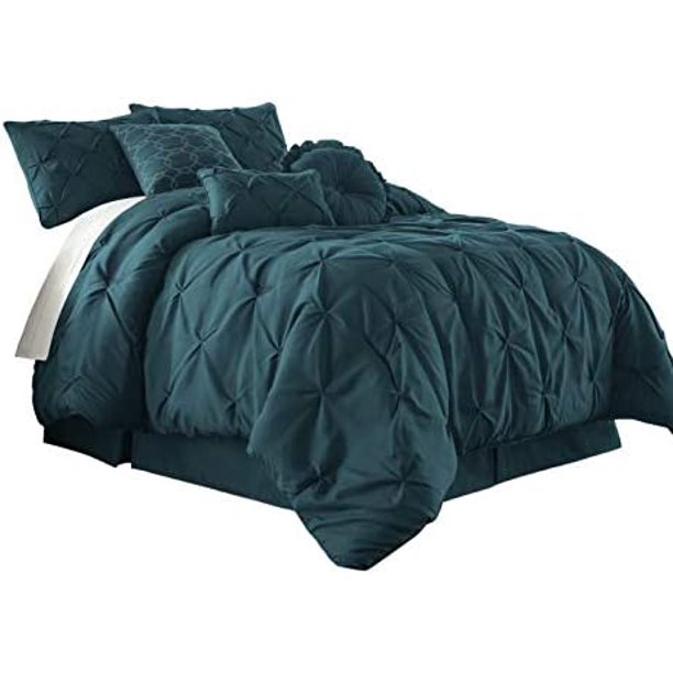 Sydney 7Piece Pinch Pleat Pintuck Bedding Comforter Set (King, Teal