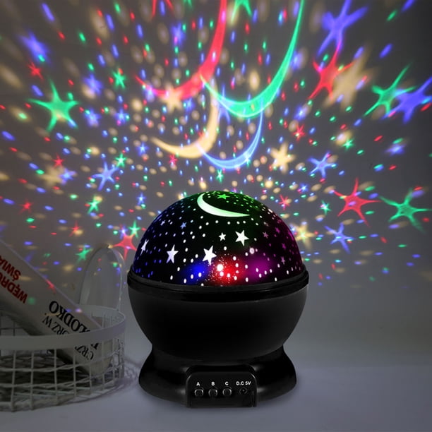 Lámpara de proyección de cielo estrellado con luces nocturnas giratorias LED para dormitorio (negro)