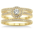 thumbnail image 2 of 2.00 carat Antique Trio set Halo Ring with Round Cut diamond in 10k Yellow Gold, 2 of 2