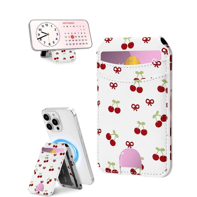 Tarjetero para teléfono, cartera, diseño magnético Jusy, lazo de piel de cerezo