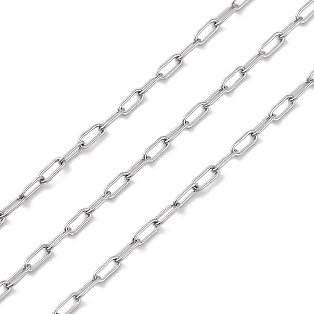 304 Stainless Steel Paperclip Chains Soldered Stainless Steel Color 3.5x1.5x0.5mm
