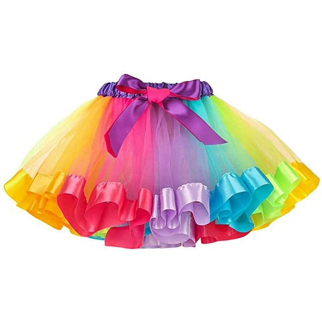 Filles Arc en Ciel Tulle Jupe Tutu Couches Colorées Arc en Ciel Jupe Tutu Ballet Danse Partie Robe 2-8 Ans,M
