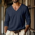 thumbnail image 2 of VBTAPA Mens Textured T Shirt Long Sleeve V Neck Pullover Tops Jacquard Knit Soft Comfy Fall Spring Tops Navy L, 2 of 7