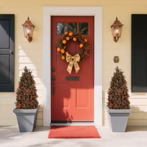 Noble House 3FT Artificial Boxwood Topiary Trees, Faux Cone Shrubs in Pots for Outdoor Patio Décor, Red, Set of 2