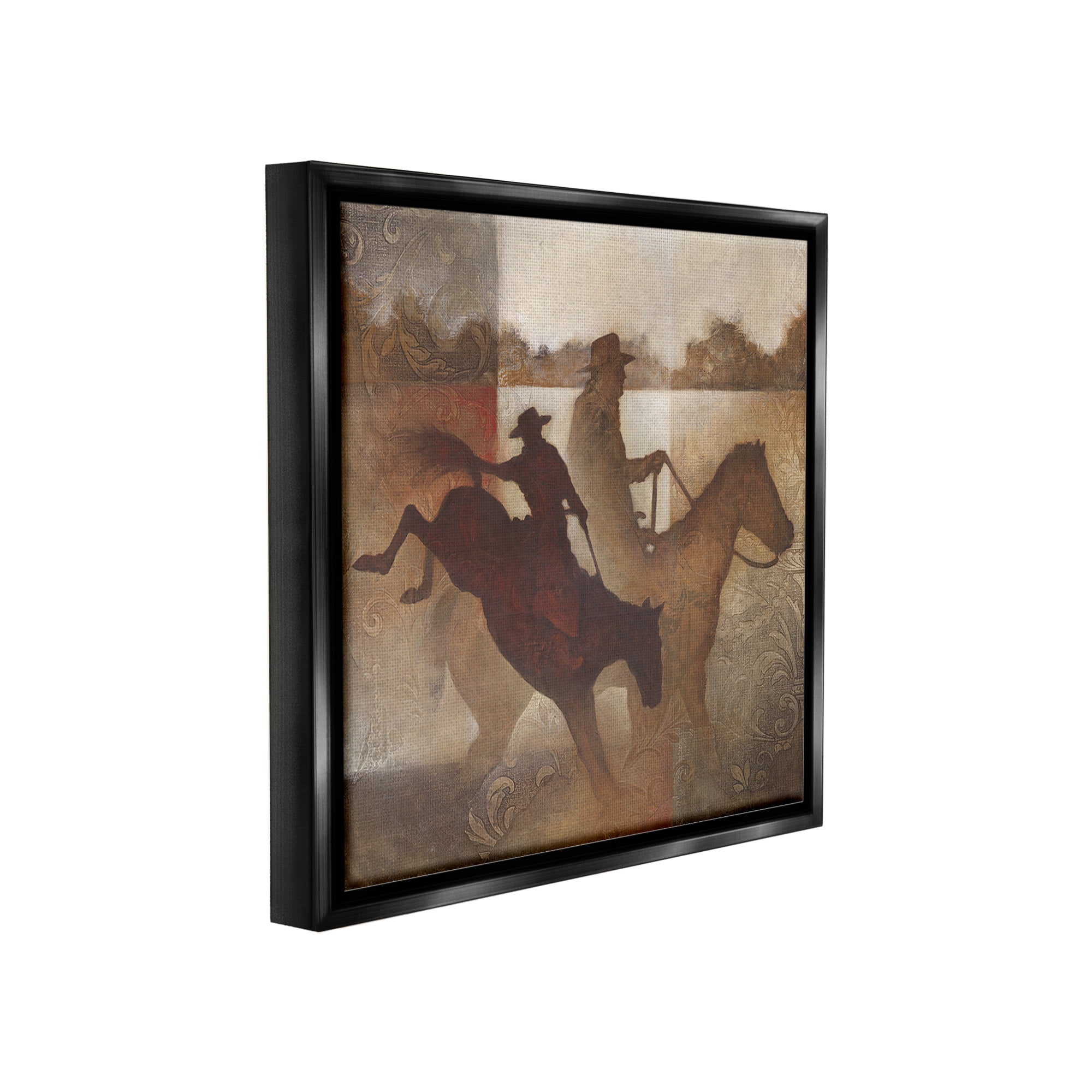 Stupell Industries Rustic Cowboy Silhouettes Animals & Insects Painting Black Floater Framed Canvas Art Print Wall Art, 18 x 18