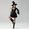 thumbnail image 5 of Michellecmm Halloween Witch Cosplay Costume for Women Lace Flare Long Sleeve Cross Tie Front Short A-Line Dress with Hat Outfits, 5 of 9